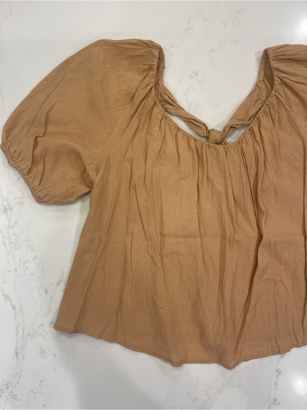 Old Navy Women’s Puff Sleeve Tie-Back Blouse in Tan